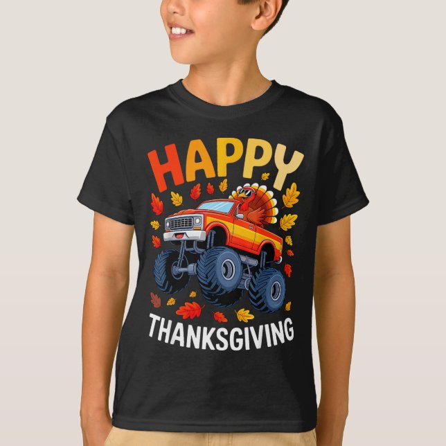 T-shirt Funny Monster Truck Turkey Happy Thanksgiving For  (Devant)