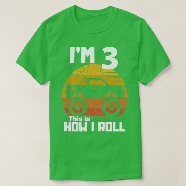 T-shirt Funny Monster Trucks 3e fête d'anniversaire trois  (Design devant)