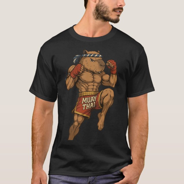 T-shirt Funny Muay Thai Capybara Thai Boxe Arts martiaux (Devant)