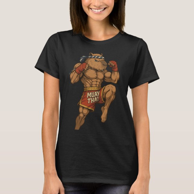 T-shirt Funny Muay Thai Capybara Thai Boxe Arts martiaux (Devant)