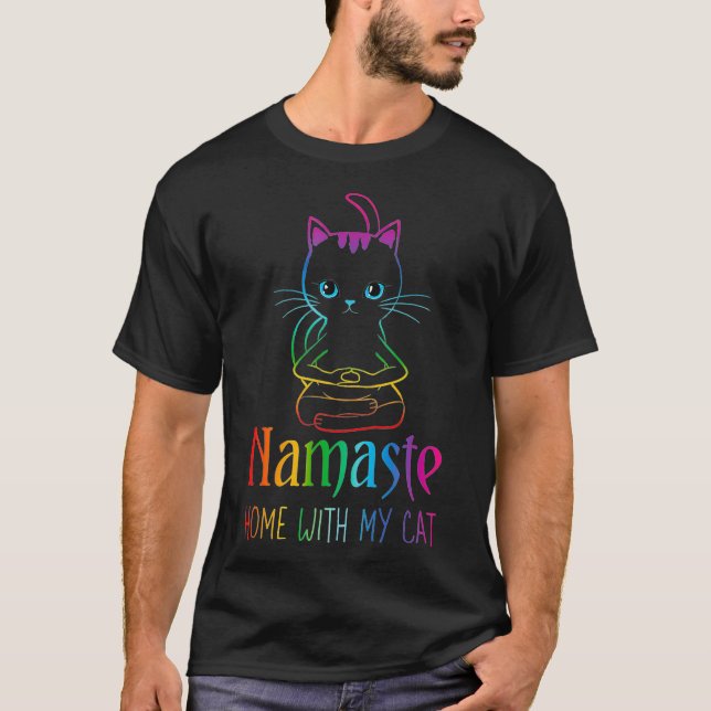 T-shirt Funny Namaste Maison Avec Mon Chat Namastay Zen Ki (Devant)