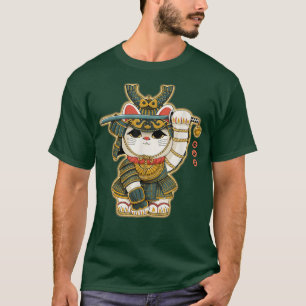 T-shirt Funny Neko Chat Lucky Samurai Japon Pour Hommes Fe