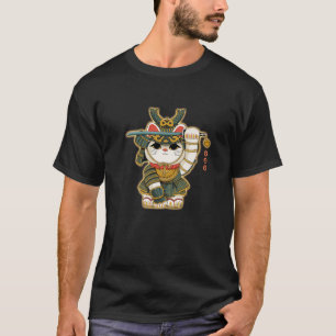 T-shirt Funny Neko Chat Lucky Samurai Japon Pour Hommes Fe