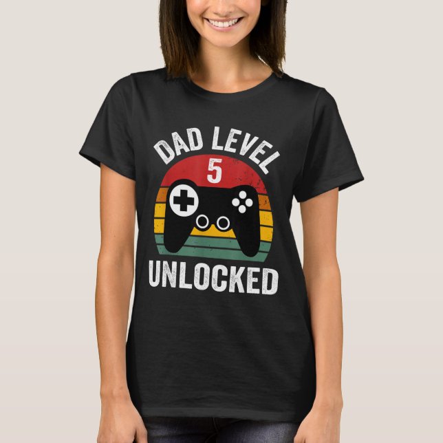 T-shirt Funny New Dad Shirt Dad Level 5 Unlocked For 5 Kid (Devant)