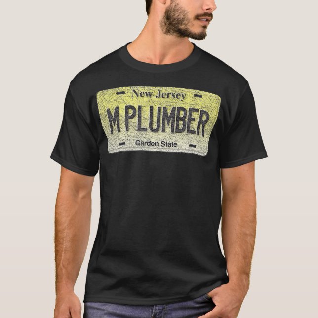 T-shirt Funny NJ State Vanity Licence Plate M PLUMBER (Devant)
