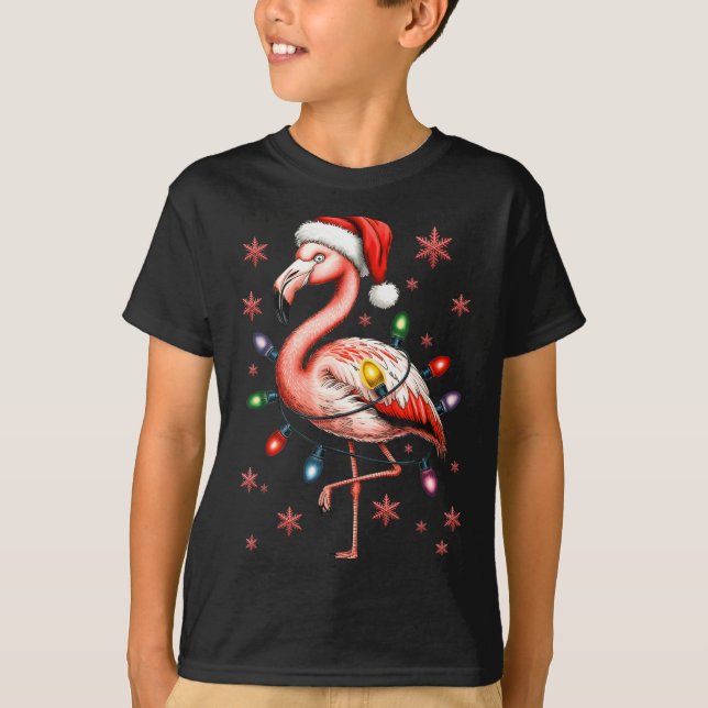 T-shirt Funny Nk Flamingo Christmas Tree Lights Xmas Snowf (Devant)