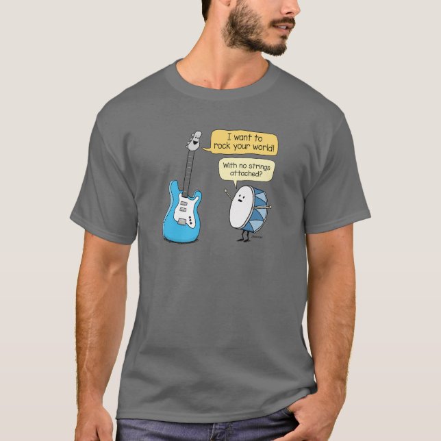 T-shirt Funny No Strings Attachée Guitare avec Tambour (Devant)