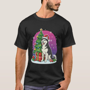 T-shirt Funny Noël Husky Chapeau de Père Noël Xmas Amoureu
