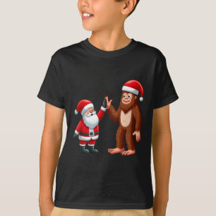 T-shirt Funny Noël Père Noël Bigfoot High-fiving Xm
