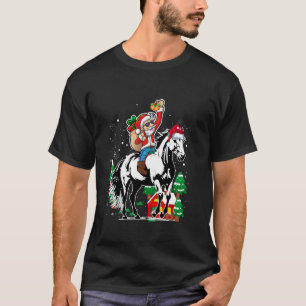 T-shirt Funny Noël Père Noël équitation Cheval Xmas Famill