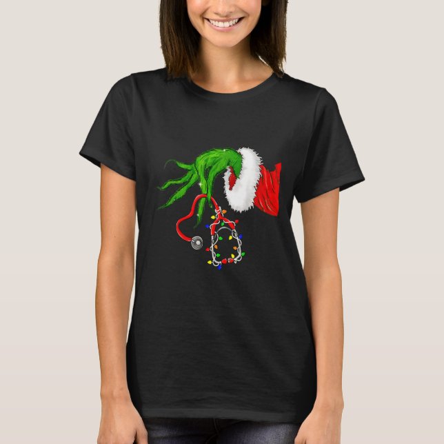 T-shirt Funny Nurse Christmas Stethoscope Nurses Xmas Ligh (Devant)
