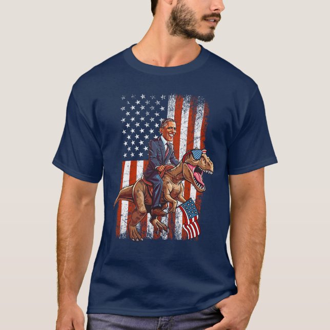 T-shirt Funny Obama Riding TRex Patriotic and Sarcastic US (Devant)