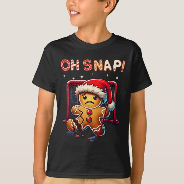 T-shirt Funny Oh Snap Hockey Gingerbread Christmas Santa H (Devant)