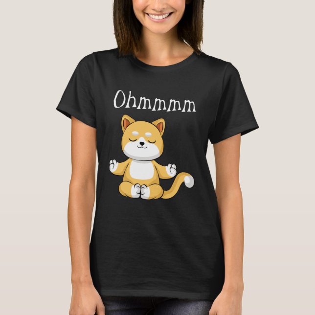 T-shirt Funny Ohmmm Yoga Cat Zen Meditation Relaxation Fit (Devant)