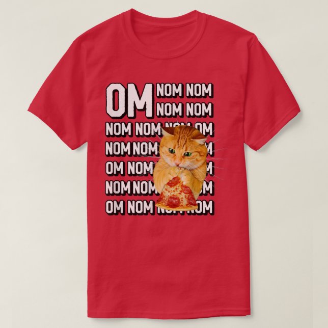 T-shirt Funny Om Nom Nom Nom Orange Chat Manger Pepperoni  (Design devant)
