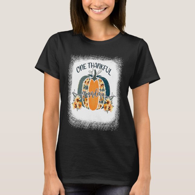 T-shirt Funny One Thankful Grandma Flower Pumpkin Fall Aut (Devant)