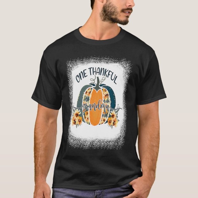T-shirt Funny One Thankful Grandma Flower Pumpkin Fall Aut (Devant)