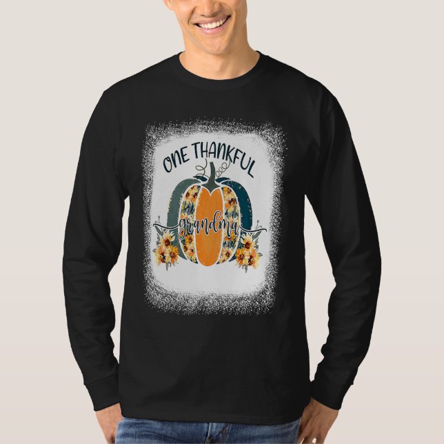 T-shirt Funny One Thankful Grandma Flower Pumpkin Fall Aut (Devant)
