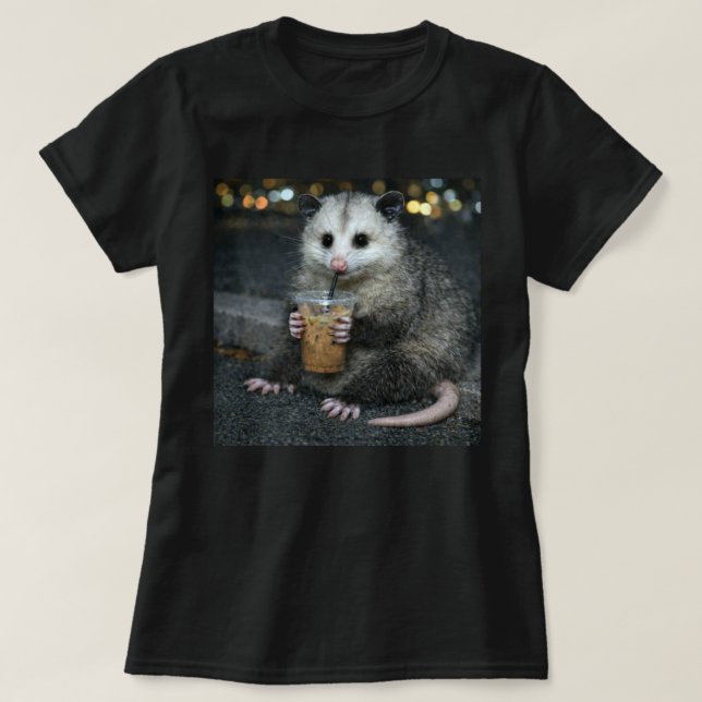 T-shirt Funny opossum Drinking  Coffee Shirt Cute Animal (Design devant)