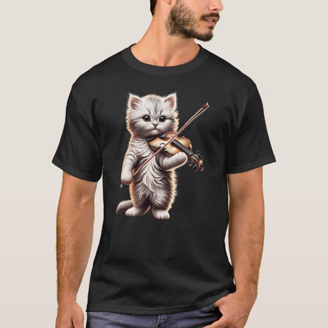T-shirt Funny Orchestra Musician Violinist Cute Cat Playin (Devant)