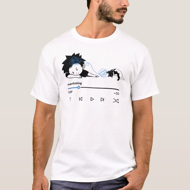 T-shirt Funny Overthinking Music Player Aesthetic Cat (Devant)