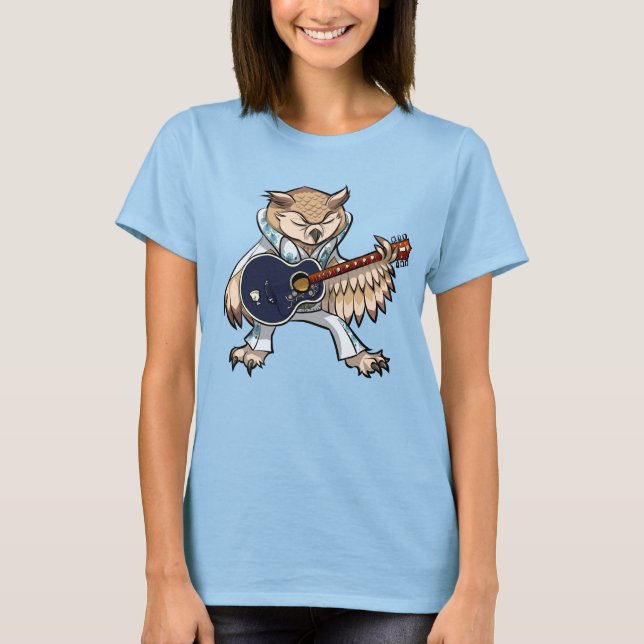 T-shirt Funny Owl Rock And Roll Singer & Guitarist Cartoon (Devant)