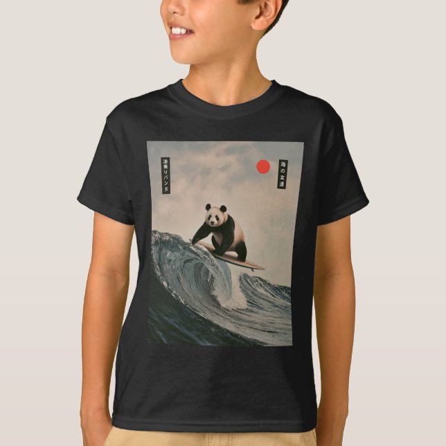 T-shirt Funny Panda Surfing Saying Japanese Wave Meme Humo (Devant)