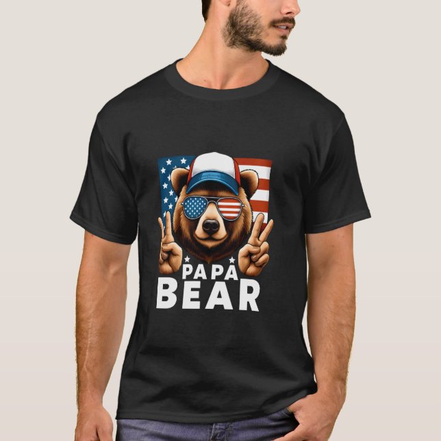 T-shirt Funny Papa Bear Patriotique américain américain pè (Devant)