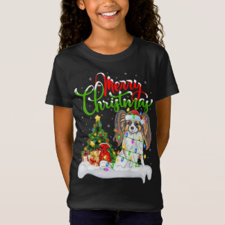 T-Shirt Funny Papillon Amoureux des chiens Xmas Éclairage 