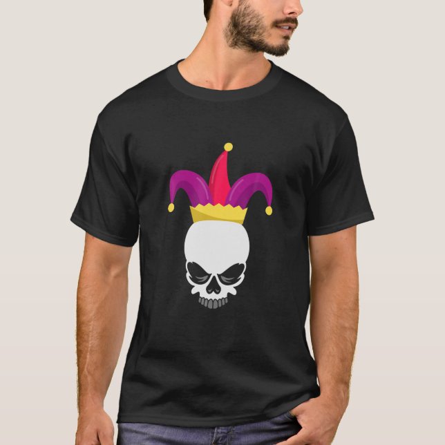 T-shirt Funny Parade Costume Mardi Gras Skull Jester Mask (Devant)