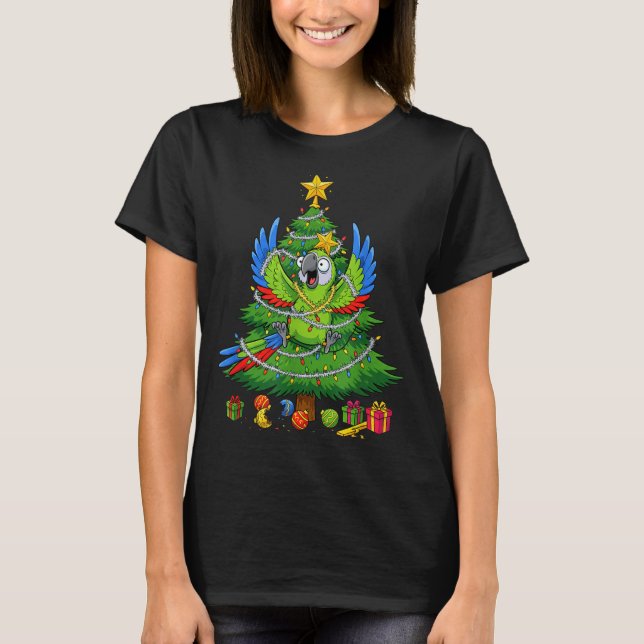 T-shirt Funny Parrot Christmas Tree Lights Kids Mens Women (Devant)