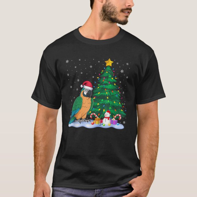 T-shirt Funny Parrot Xmas Arbre Lumières Reindeer Casquett (Devant)