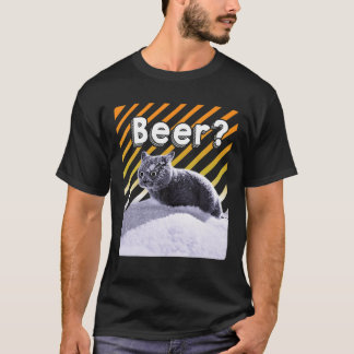T-shirt Funny Party Black Beer Cat With Sunglasses - Beer?