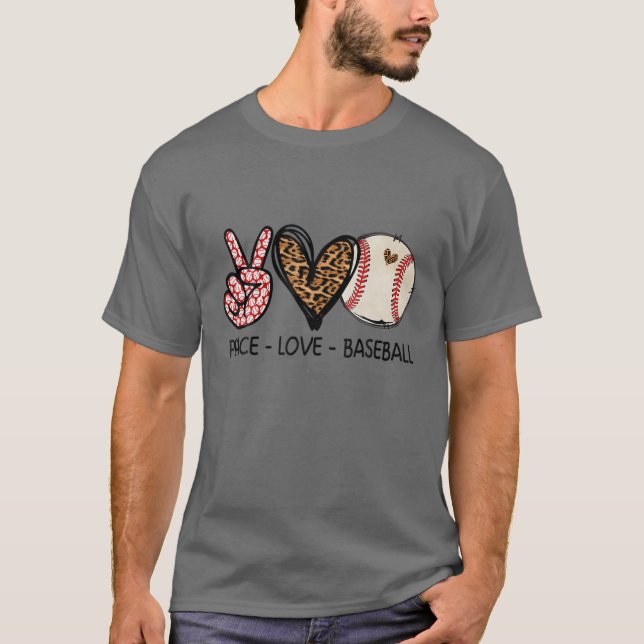 T-shirt Funny Peace Love Baseball Maman Empreinte de léopa (Devant)