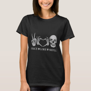 T-shirt Funny Peace Love Skull Skeleton Halloween