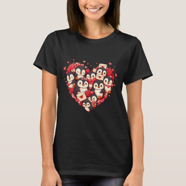 T-shirt Funny Penguin Heart Valentine Penguin Womens Mens  (Devant)