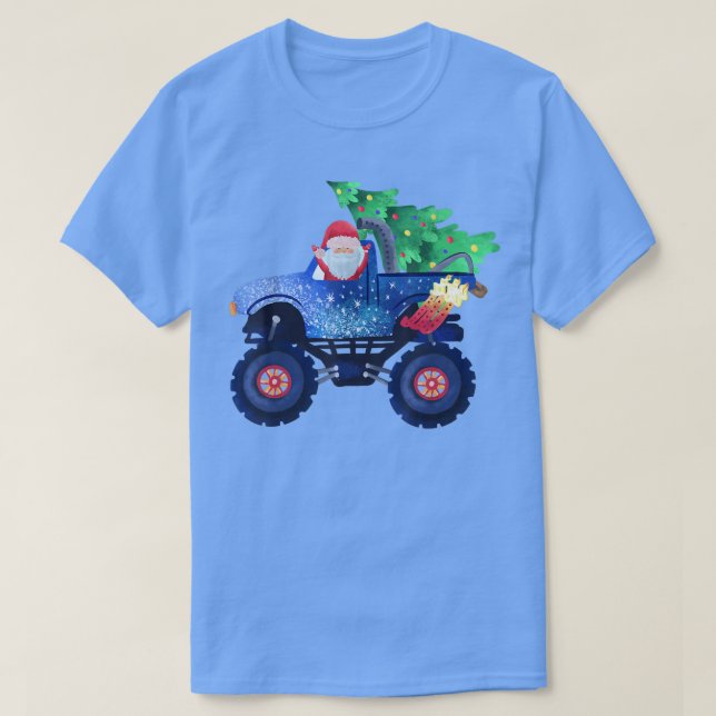 T-shirt Funny Père Noël équitation Monster Truck avec Noël (Design devant)