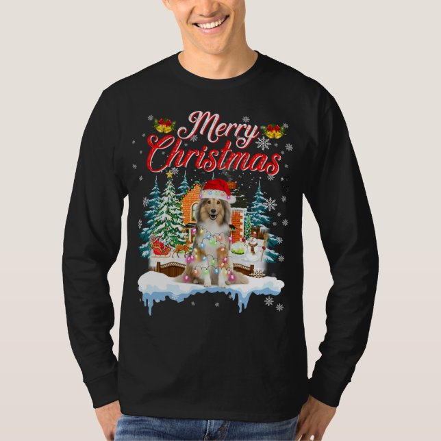 T-shirt Funny Père Noël Sheltie Dog Joyeux Noël (Devant)