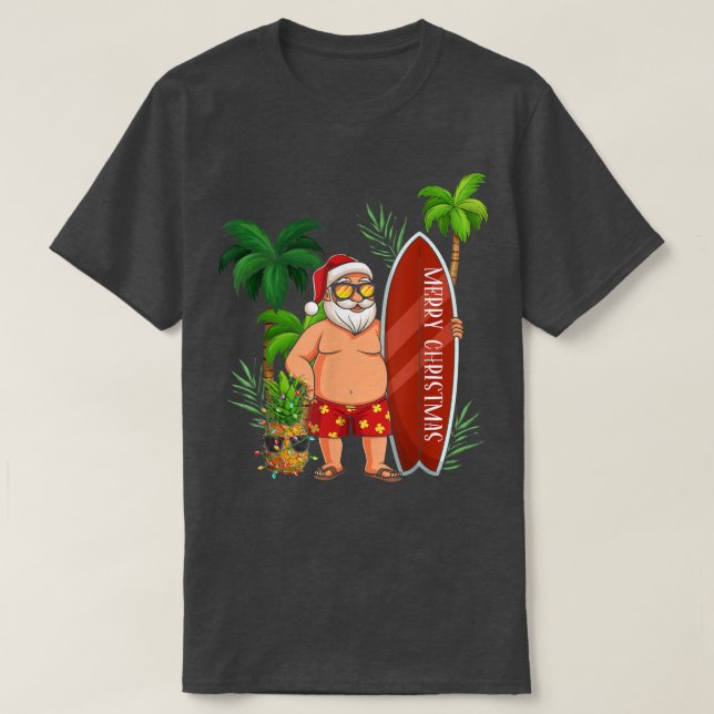 T-shirt Funny Père Noël Surfing Joyeux Noël En Juillet Pèr (Design devant)