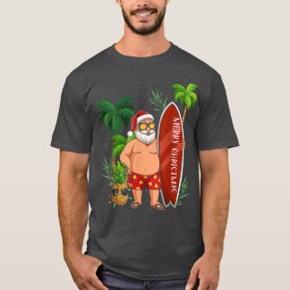 T-shirt Funny Père Noël Surfing Joyeux Noël En Juillet Pèr