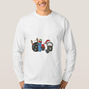 T-shirt Funny Père Noël Weighlifting Dumbbells Gym Noël