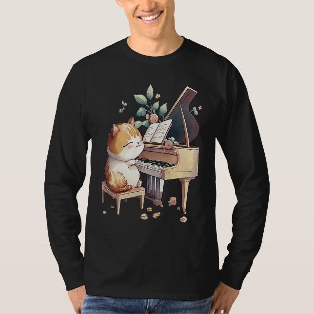 T-shirt Funny Piano Music Cat Men Women Kids Cat Piano Lov (Devant)