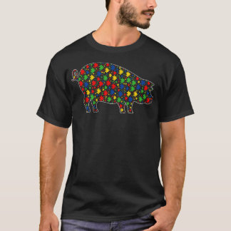 T-shirt Funny Pig Animals Puzzle Pieces Autism Awareness P