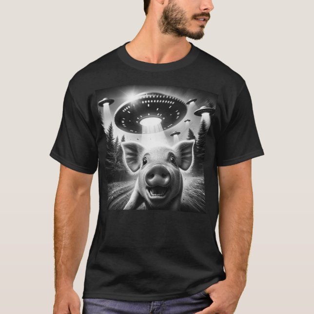 T-shirt Funny Pig UFO Alien Pig Graphic Men Women Kids (Devant)