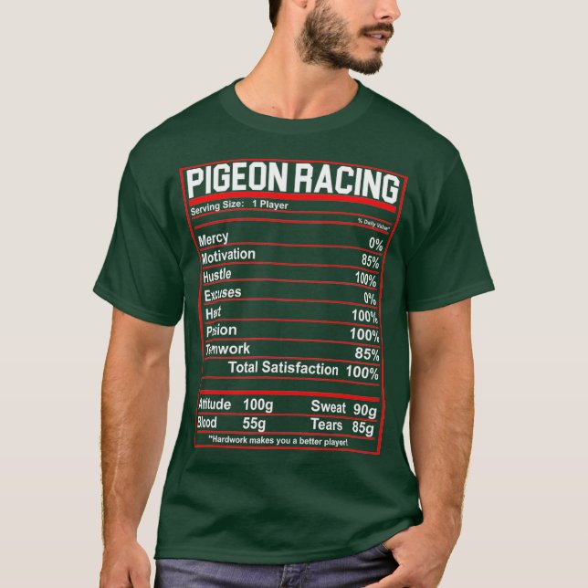 T-shirt Funny Pigeon Racing Nutrition Facts (Devant)