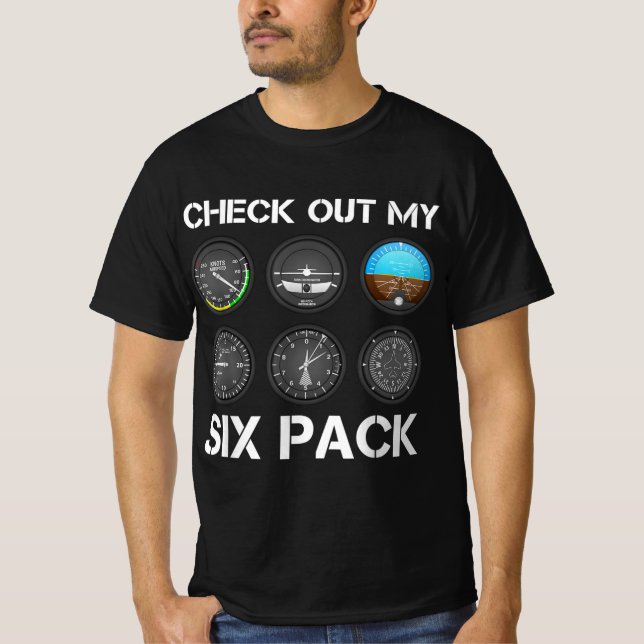T-shirt Funny Pilote Top Avion Six Pack Flight Instrumen (Devant)