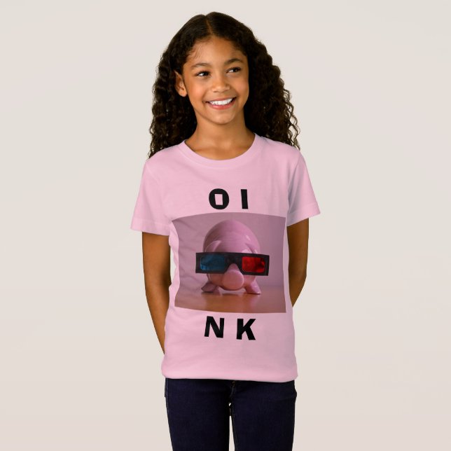 T-Shirt Funny Pink Piggy Bank en lunettes 3D (Devant entier)