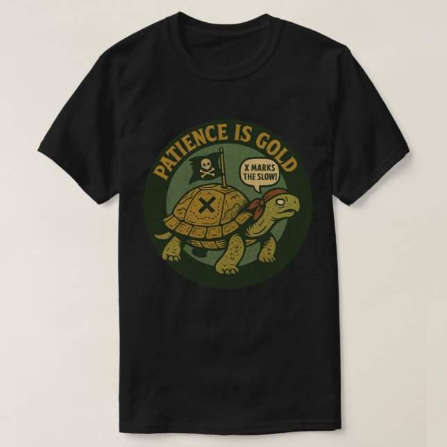 T-shirt Funny Pirate Turtle Patience Gold (Design devant)