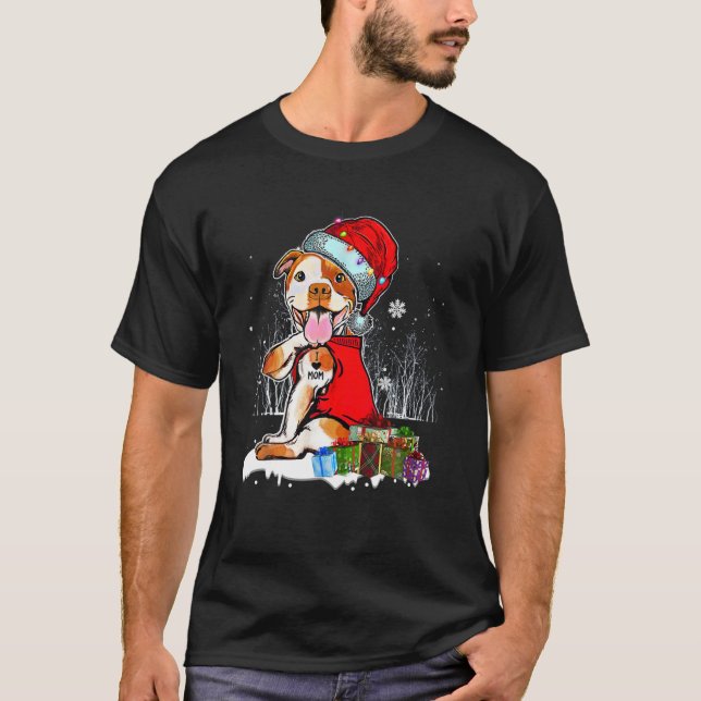 T-shirt Funny Pit Bull Noël J'aime maman Tattoo Xmas Pa (Devant)