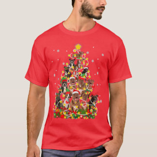 T-shirt Funny Pitbully Santa Chapeau Noël Lumières d'arbre